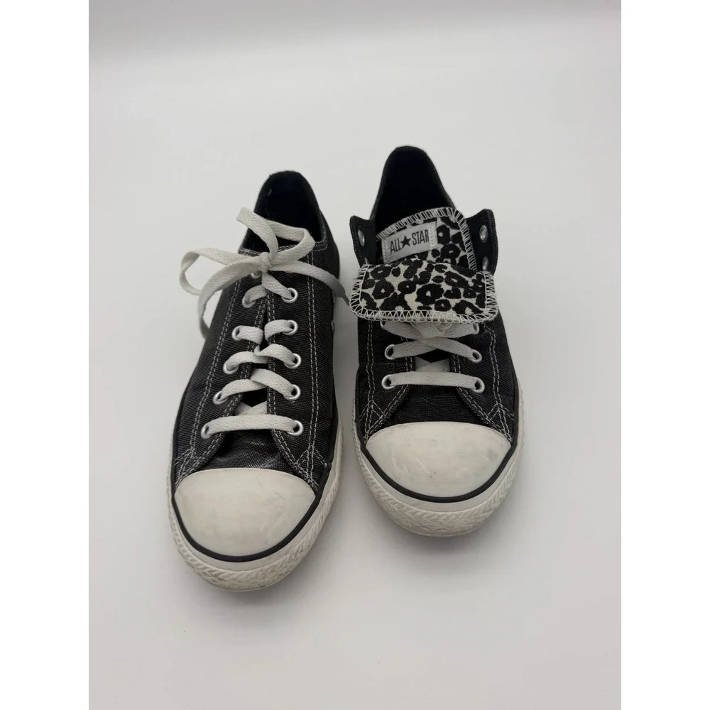 Converse All Star Youth Sz 4.5 Sneakers Black Sparkle/White Leopard